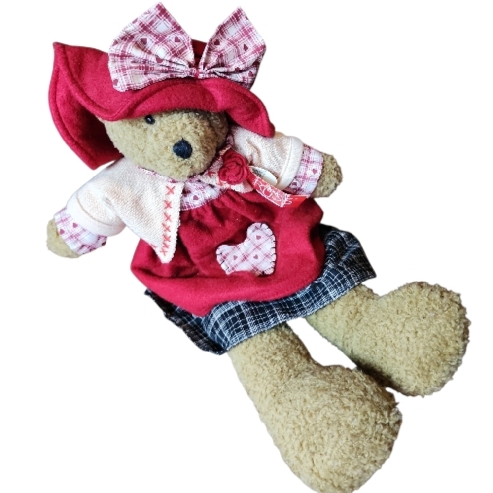 RUSS BERRIE | Chantilly Teddy Bear Plush 6029 Cottage Primitive Plaid NWT | 18"